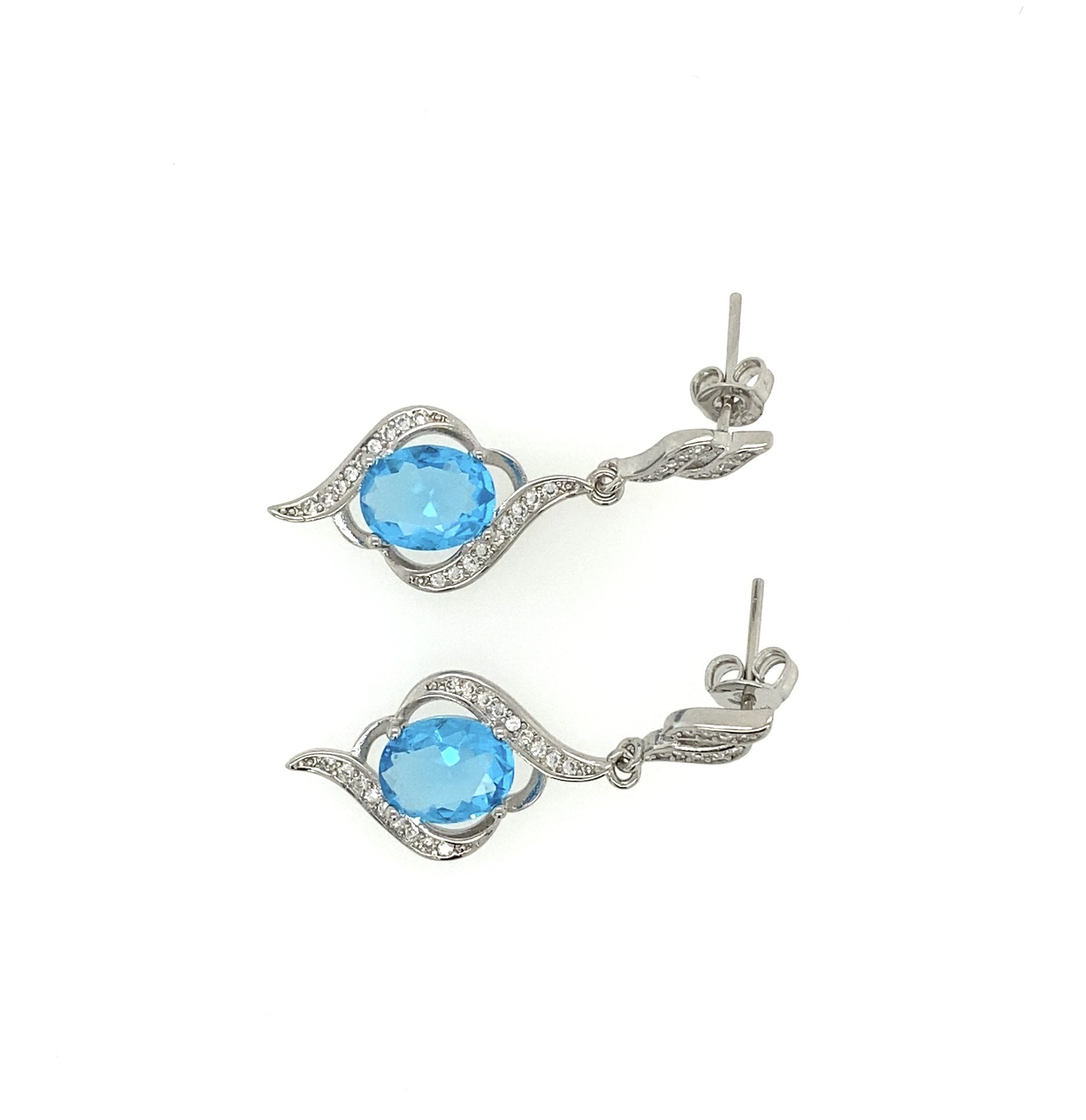 Maryam B - Dangle Crystal Earrings with Blue Stone