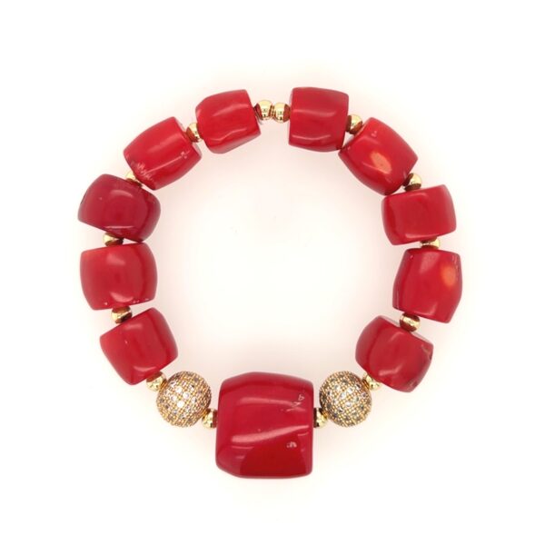 Adebola Bracelet  - Red Coral Bracelet with Gold Balls
