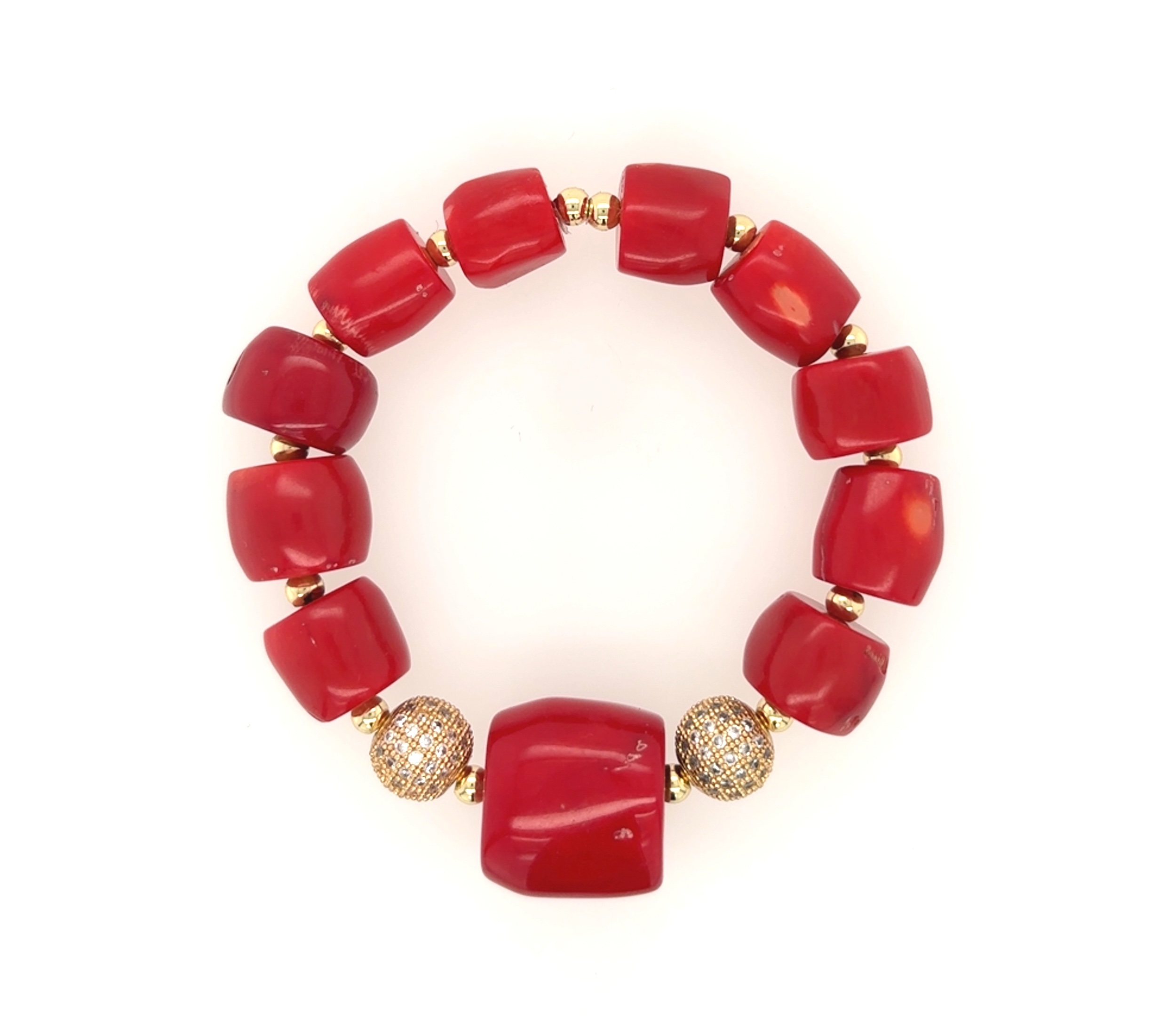 Adebola Bracelet  - Red Coral Bracelet with Gold Balls