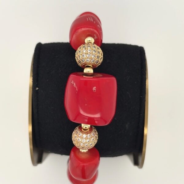 Adebola Bracelet  - Red Coral Bracelet with Gold Balls - Image 2