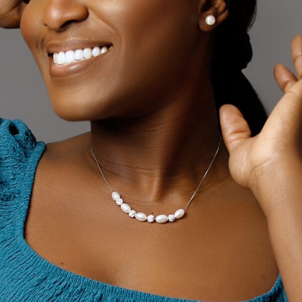 Tara - Fresh Water Pearls Necklace with Zirconia Studded Balls - Image 2