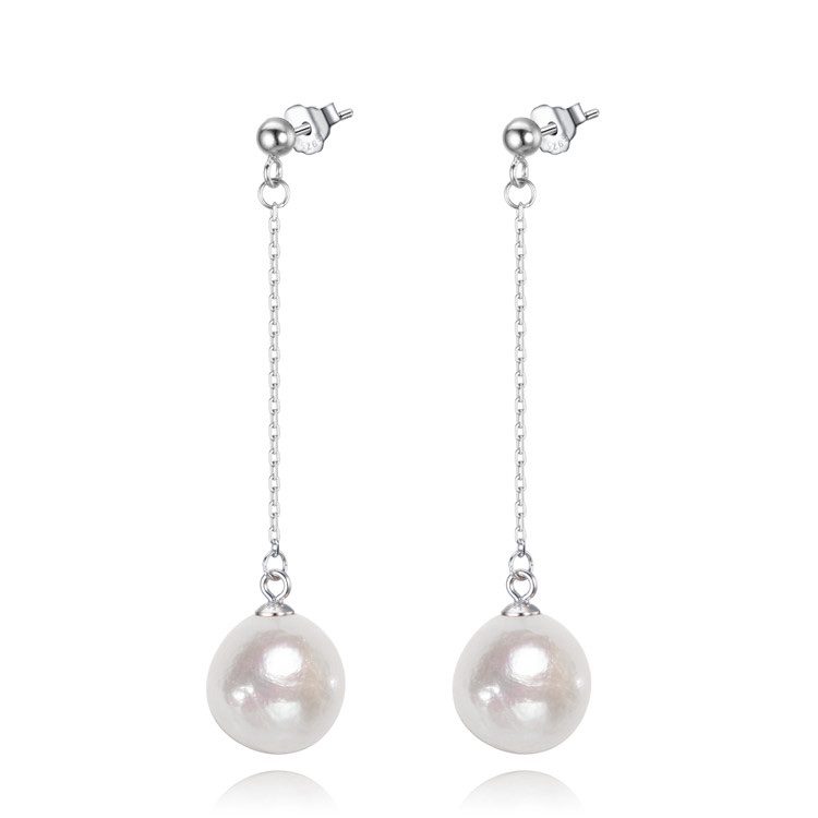 Irene S - Long Silver Baroque Shaped Pearl Earrings