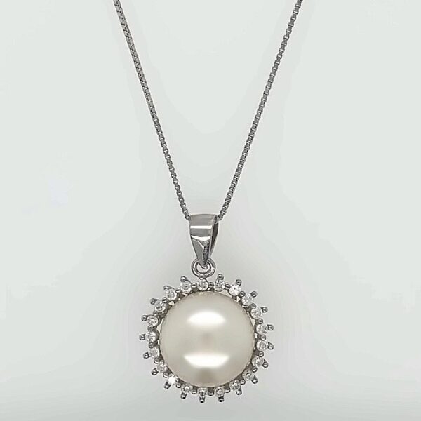 Kae - Sterling Silver Necklace with Fresh Water Pearl Pendant - Image 4