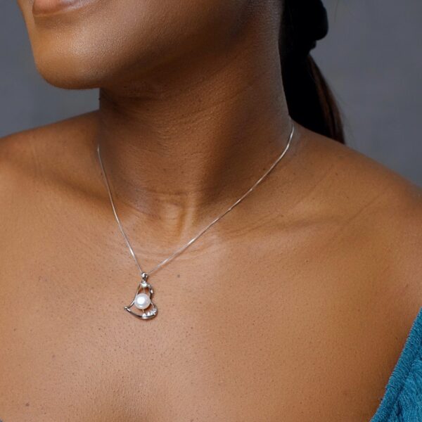 Ife I - Sterling Silver Necklace with Heart Shaped Pendant and Fresh Water Pearl - Image 2