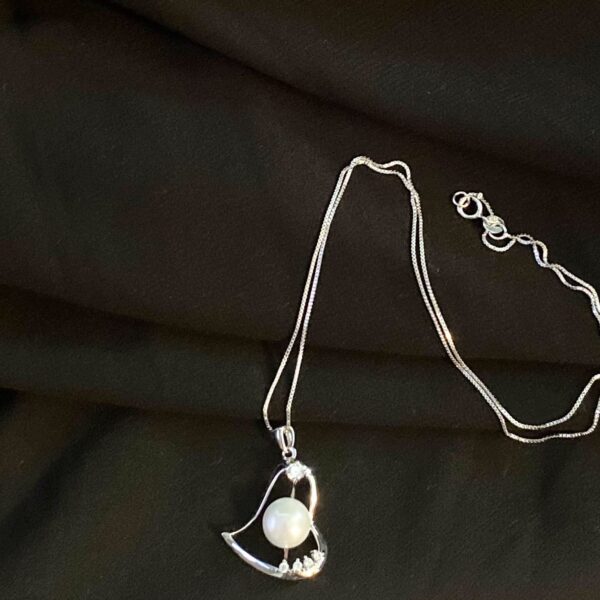 Ife I - Sterling Silver Necklace with Heart Shaped Pendant and Fresh Water Pearl - Image 3