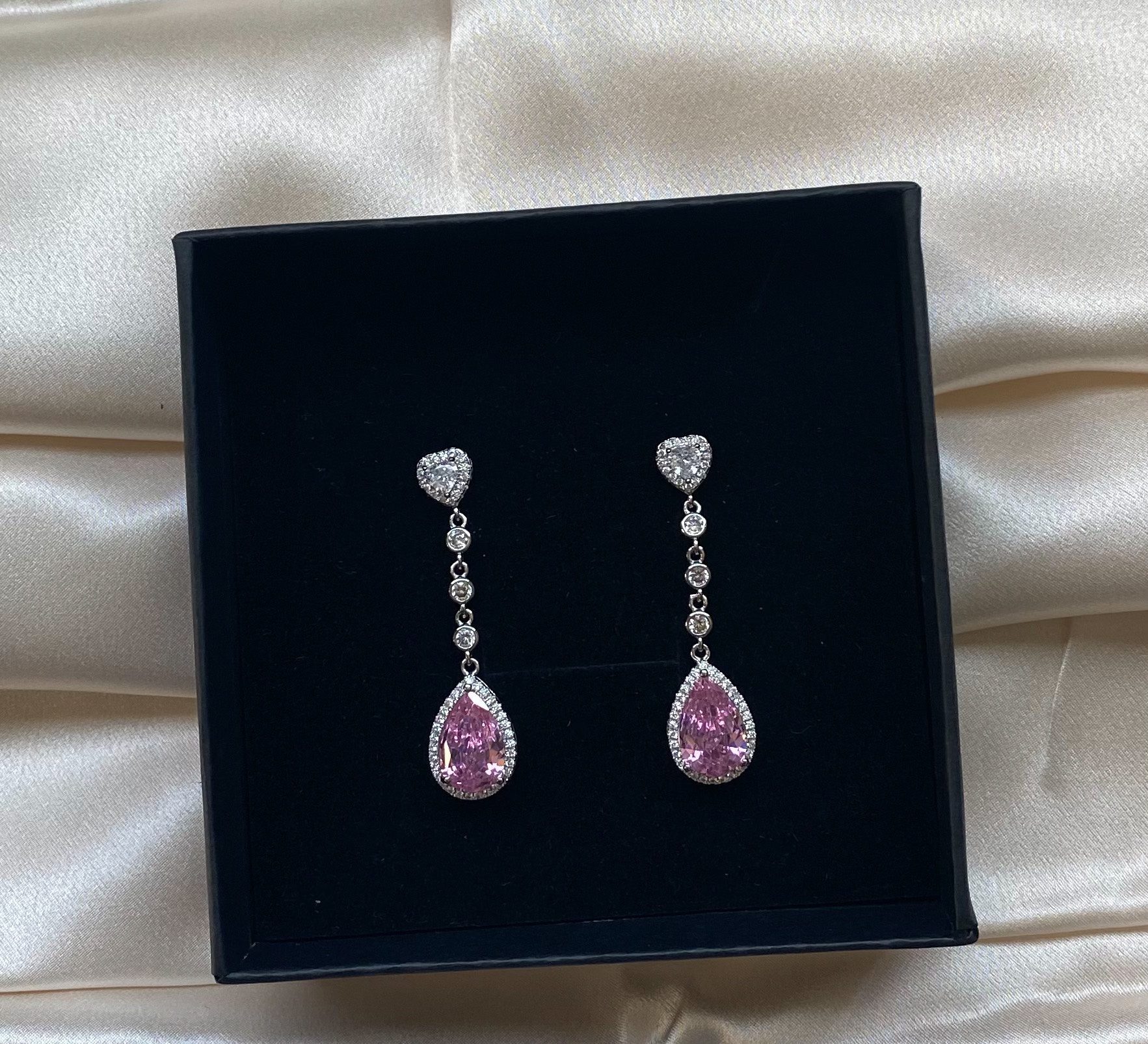 Vandana P- Teardrop Crystal Earrings with Pink Stone