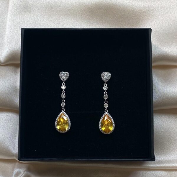 Vandana Y - Teardrop Crystal Earrings with Yellow Stone
