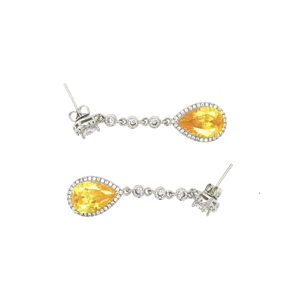 Vandana Y - Teardrop Crystal Earrings with Yellow Stone - Image 3