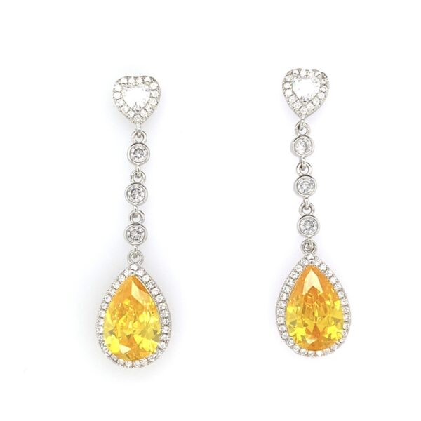 Vandana Y - Teardrop Crystal Earrings with Yellow Stone - Image 2