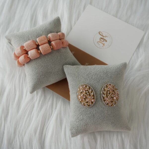 Jadesola - Two-Layer Peach Coral Necklace Set with Sparkling Pendant - Image 4