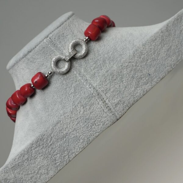 Ama - One Layer Red Coral Necklace Set with Silver Rose Pendant - Image 5