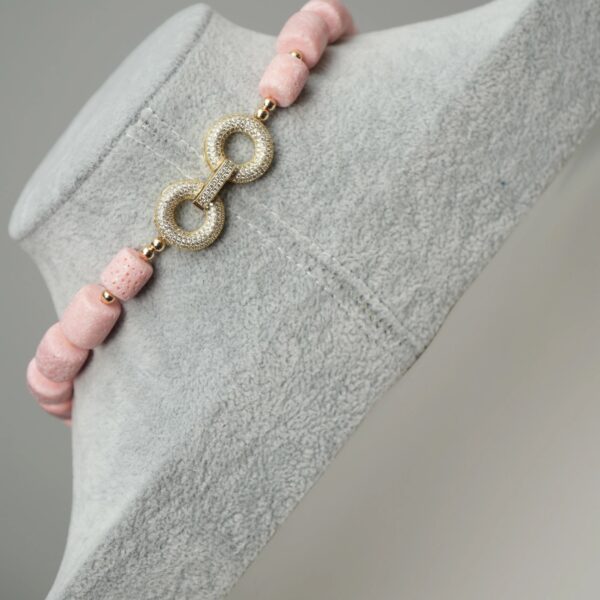 Ama - One Layer Pink Coral Necklace Set with Two tone Rose Pendant - Image 5