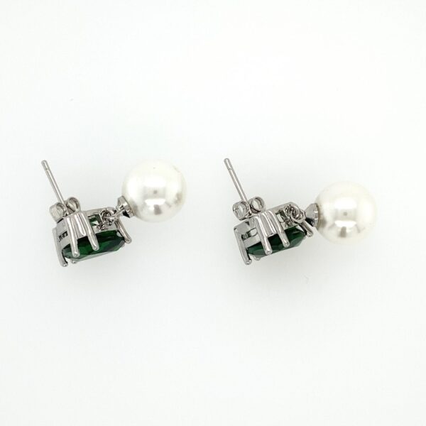 Wendy G - Dangle Pearl Earrings with Green Stone - Image 4