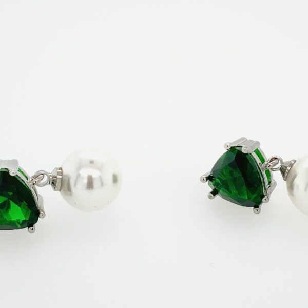 Wendy G - Dangle Pearl Earrings with Green Stone - Image 3