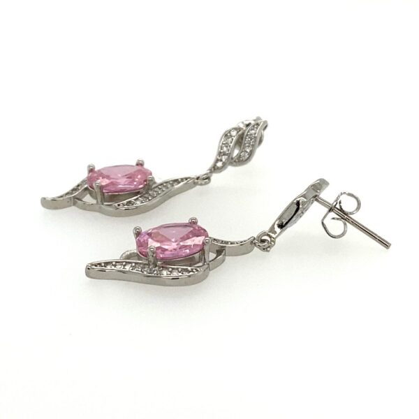 Maryam P - Dangle Crystal Earrings with Pink Stone - Image 3