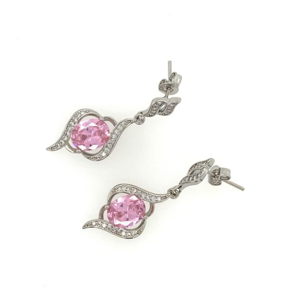 Maryam P - Dangle Crystal Earrings with Pink Stone
