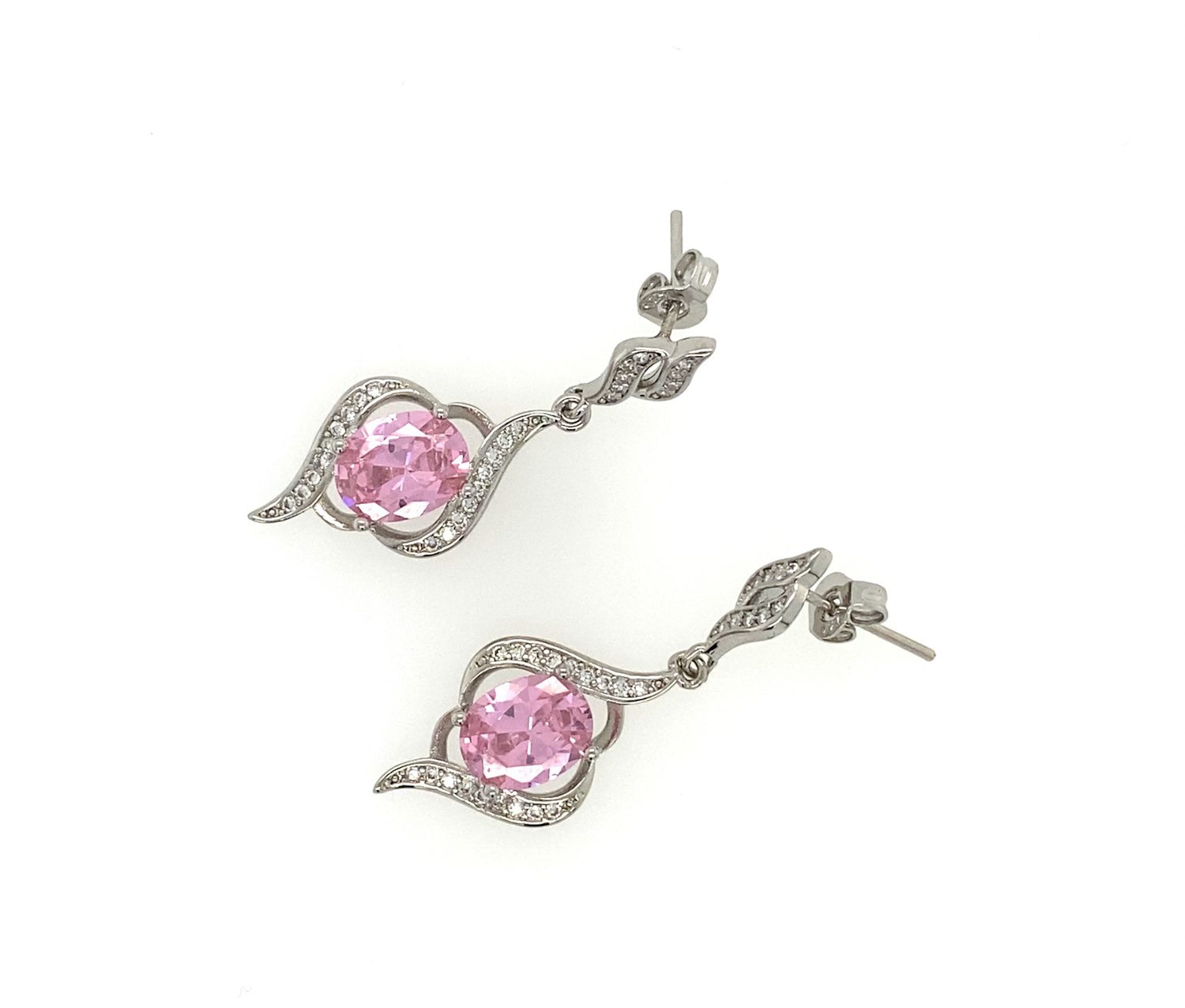 Maryam P - Dangle Crystal Earrings with Pink Stone