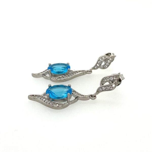 Maryam B - Dangle Crystal Earrings with Blue Stone - Image 3