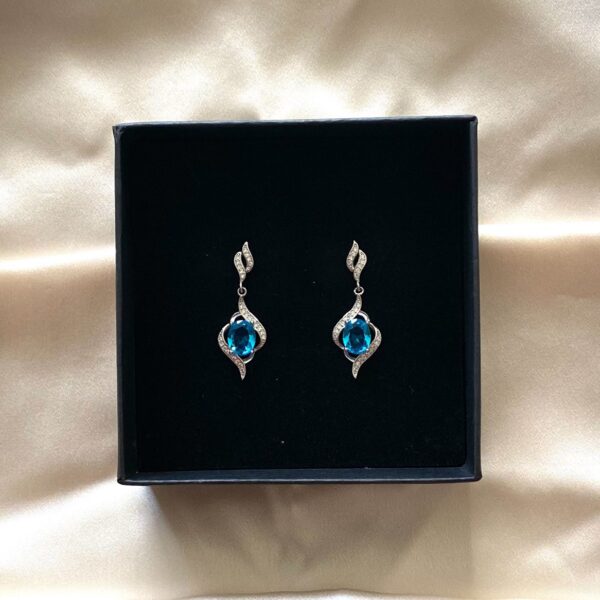 Maryam B - Dangle Crystal Earrings with Blue Stone - Image 2