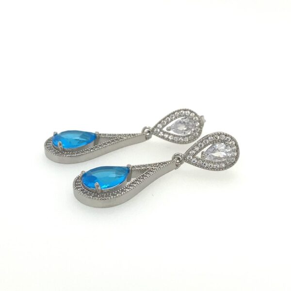 Gaia B - Long Teardrop Dangle Crystal Earrings swith Blue Stone - Image 3