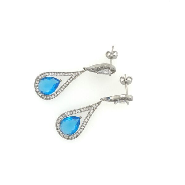 Gaia B - Long Teardrop Dangle Crystal Earrings swith Blue Stone - Image 2
