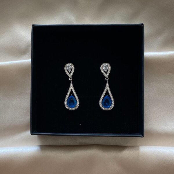 Gaia B - Long Teardrop Dangle Crystal Earrings swith Blue Stone